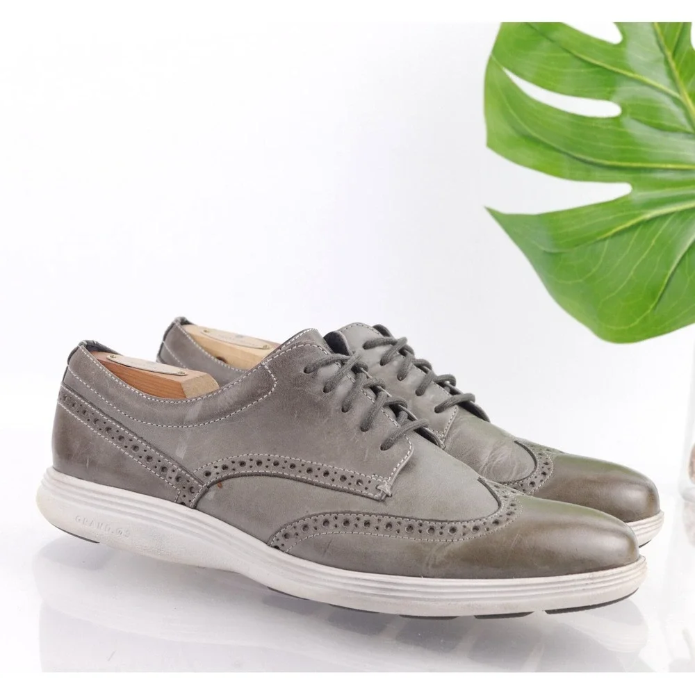 Cole Haan Mens Grand Tour Oxford Sneaker Size 9 Gray Leather Wingtip Dress Shoes